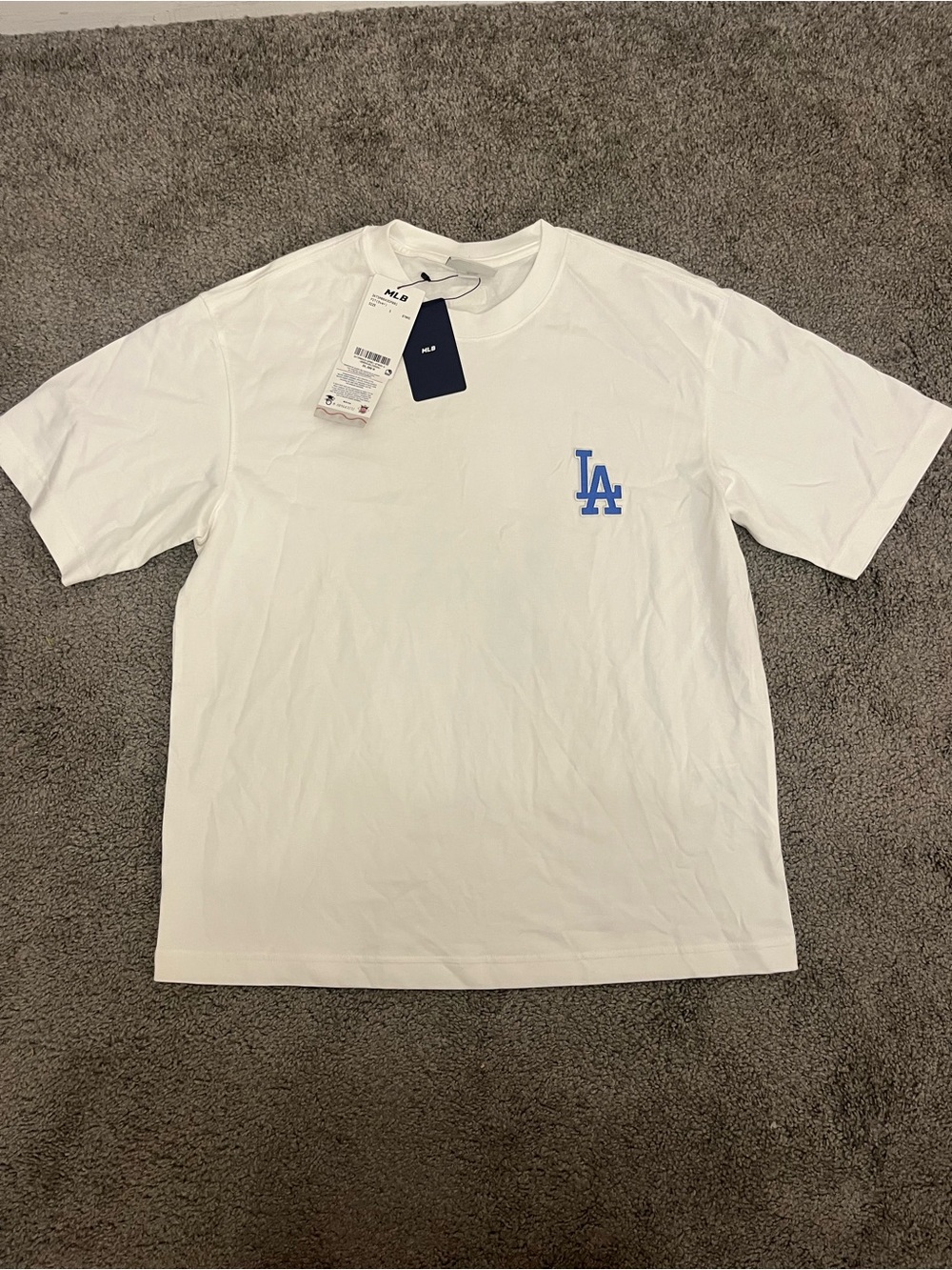 MLB White Short Sleeve Tee with Blue LA Logo